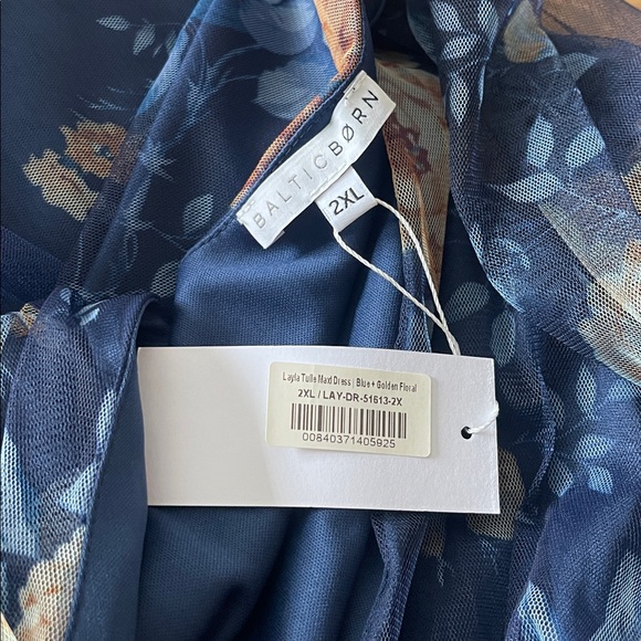 Baltic Born Layla Tulle Maxi Dress Blue + Golden Floral 2XL Long Sleeve New - Picture 3 of 9